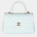 Chanel 21K Blue Quilted Caviar Mini Coco Handle Flap Bag