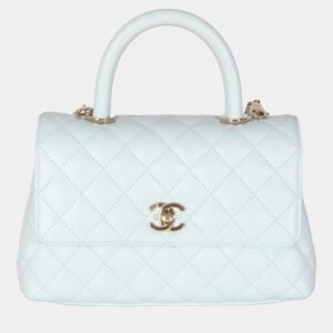 Chanel 21K Blue Quilted Caviar Mini Coco Handle Flap Bag