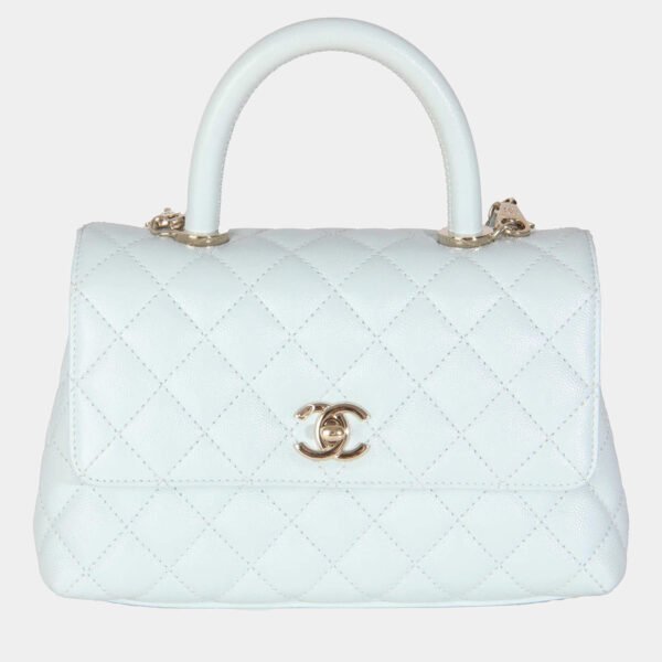 Chanel 21K Blue Quilted Caviar Mini Coco Handle Flap Bag