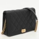 Chanel Black Quilted Caviar Leather Boy Wallet On Chain