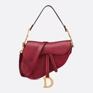 Grained Calfskin Saddle Bag - Cherry Red