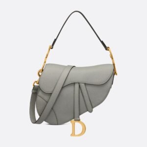 Grained Calfskin Saddle Bag - Stone Gray