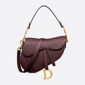 Grained Calfskin Saddle Bag - Wine Red