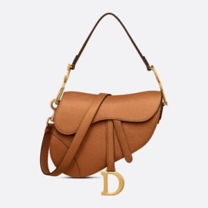 Grained Calfskin Saddle Bag - Golden